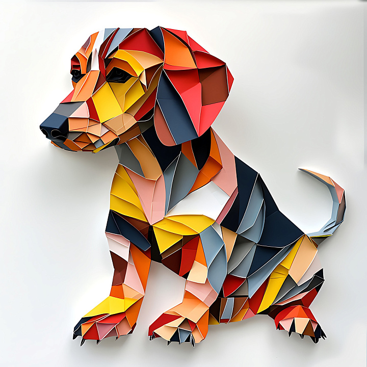 with Colorful Dachshund Origami Paper Style Pattern seamless PBR texture preview
