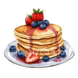 seamless Illustrated Breakfast Pancakes with Macadamia Nuts and Fresh Berries in Watercolor Style texture 8k free download PBR