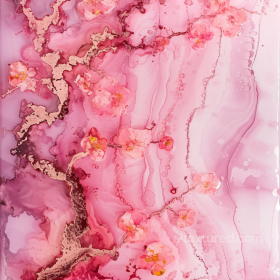 Alcohol Ink PBR Texture with Soft Pink Floral Swirls and Metallic Veins Alcohol ink texture preview