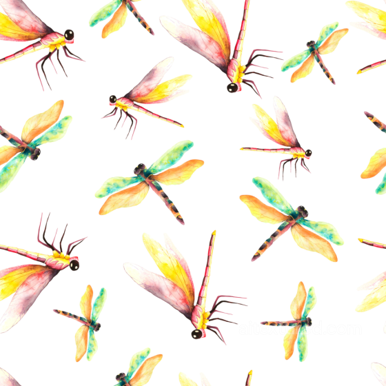 Colorful Watercolor Dragonfly Illustrations on White Background Seamless Texture Dragonfly texture preview