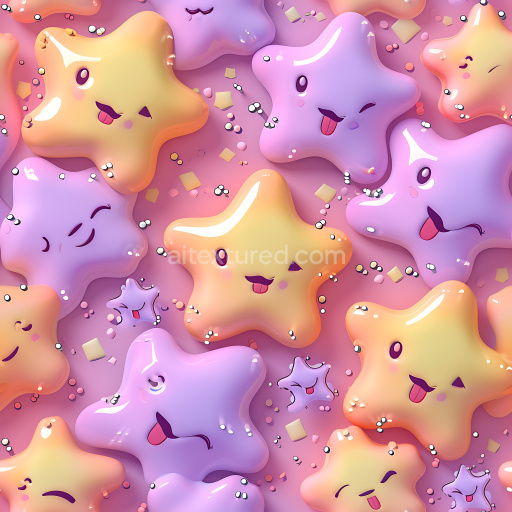 Seamless 3D Inflated Puffy Star-Shaped Vinyl PBR Texture in Yellow and Purple