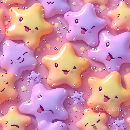 Inflated Plush Star Texture in Pink and Orange with Cute Faces seamless Inflated PBR texture
