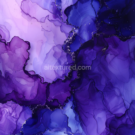 Seamless 3D Alcohol Ink PBR Texture with Violet and Purple Fluid Swirls