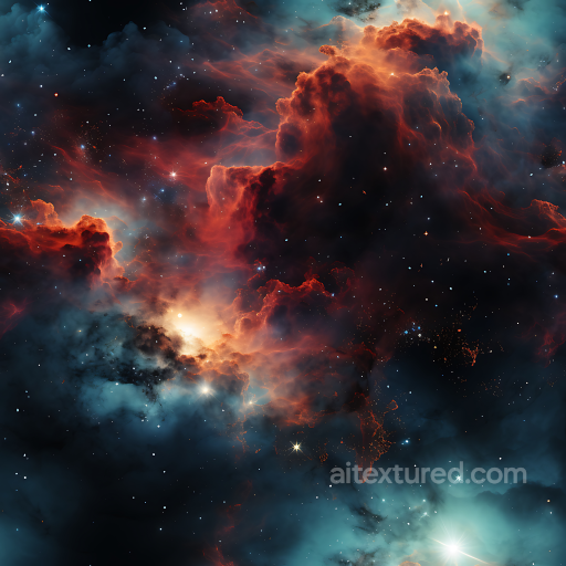 Space PBR Texture Featuring Fiery Nebula and Deep Cosmic Clouds seamless Star, space, planets PBR texture