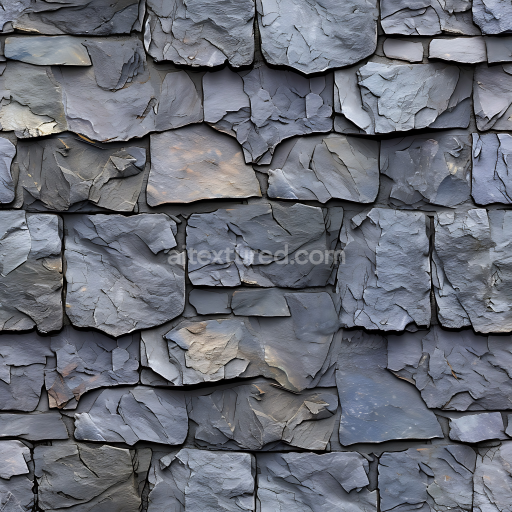 Seamless 3D Slate Stone Wall PBR Texture with Rough Layered Plates