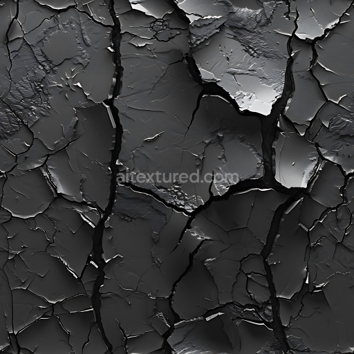 Seamless 3D Dark Cracked & Hole Plaster PBR Texture with Jagged Fractures