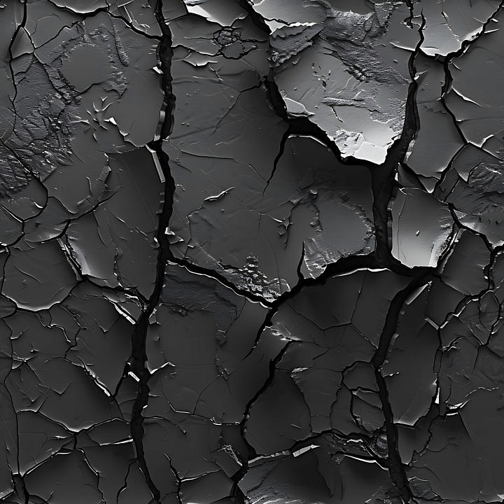 Dark Cracked & Hole Plaster with Jagged Fractures seamless PBR texture preview