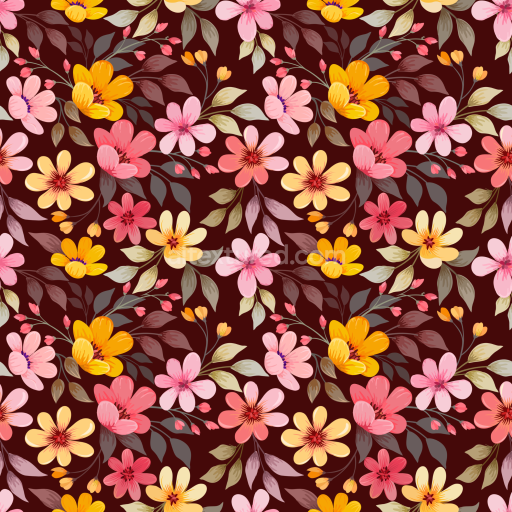 Seamless 3D PBR Floral Fabric Texture Featuring Multicolored Flowers on Dark Background