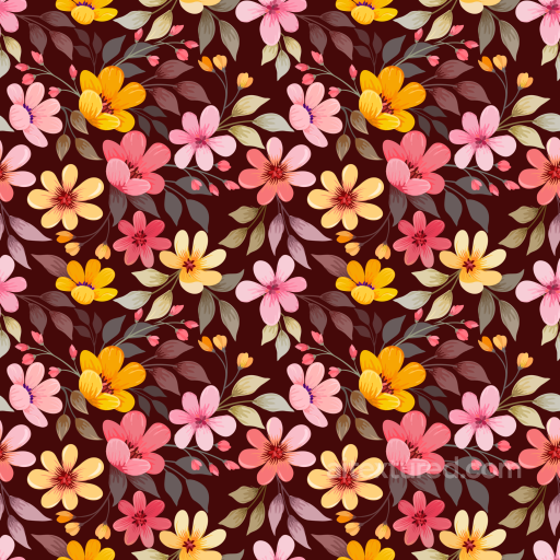 Floral Fabric Texture Featuring Multicolored Flowers on Dark Background seamless Floral  PBR texture