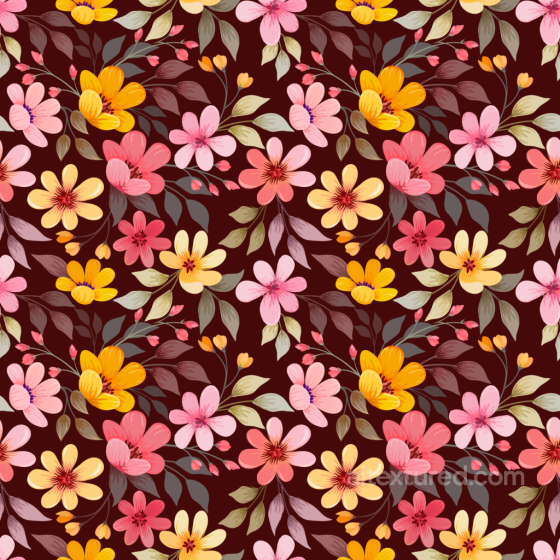 Floral Fabric Texture Featuring Multicolored Flowers on Dark Background Floral texture preview