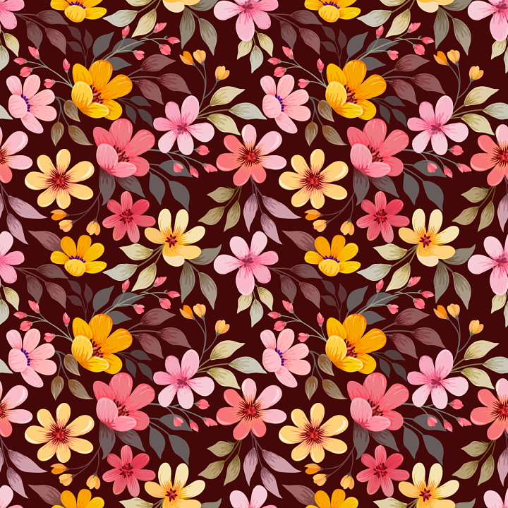 Floral Fabric Featuring Multicolored Flowers on Dark Background seamless PBR texture preview