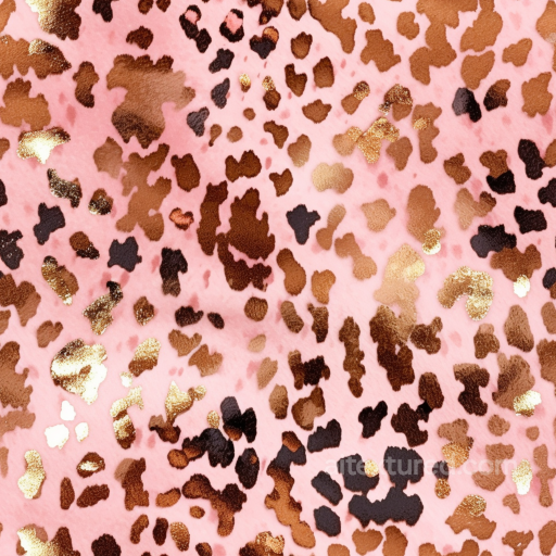 Leopard Print Fabric Texture with Pink Background and Gold Accents seamless Leopard Print PBR texture