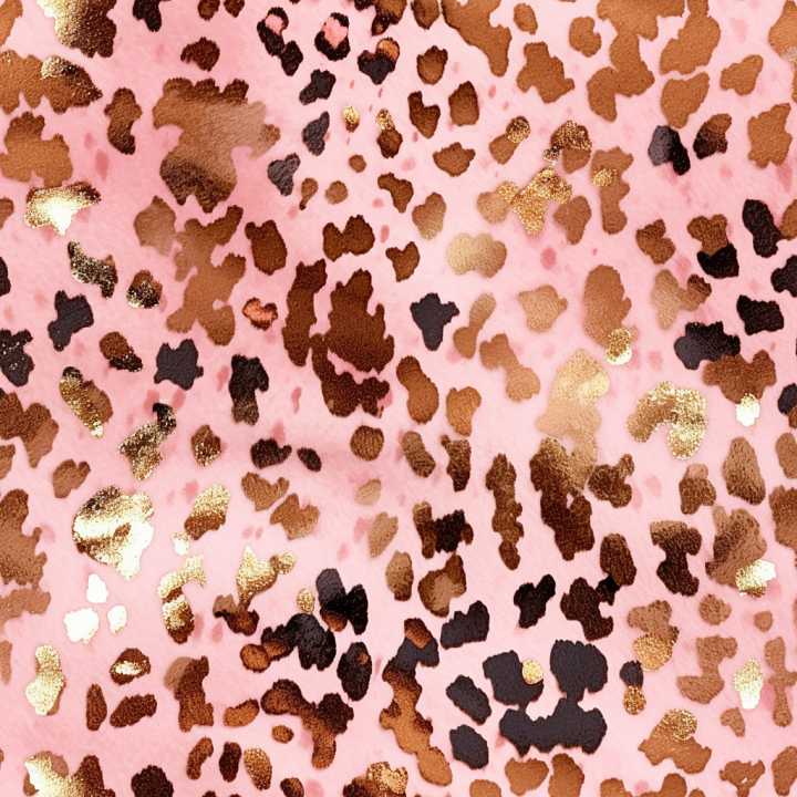 Fabric Featuring Pink Leopard Print with Metallic Highlights seamless PBR texture preview