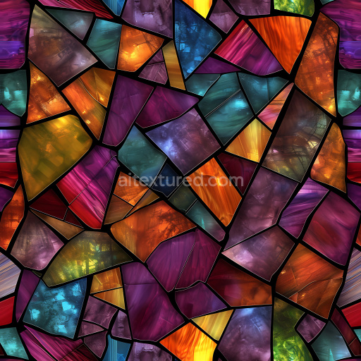 Seamless 3D Cracked Stained Glass PBR Texture with Vibrant Multicolor Shards