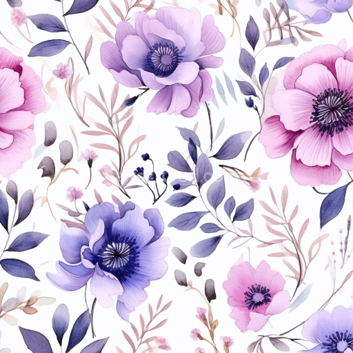 Seamless 3D PBR Texture with Delicate Purple Flower Watercolor Design
