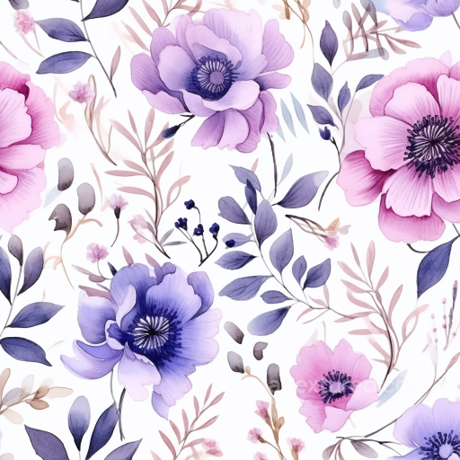 with Delicate Purple Flower Watercolor Design seamless Purple Flower PBR texture