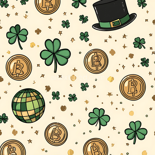 Seamless 3D PBR Texture Featuring St Patrick's Shamrocks and Gold Coins