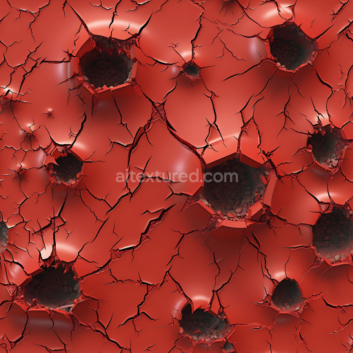 Seamless 3D Cracked and Holed Red Metal PBR Texture with Jagged Fractures