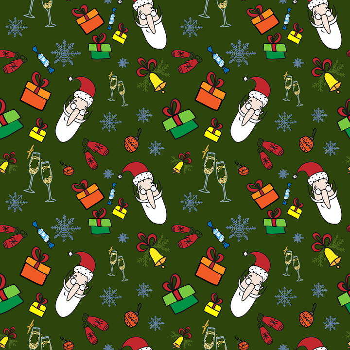 Festive Christmas Digital Paper With Cartoon Santa And Holiday Icons seamless PBR texture preview