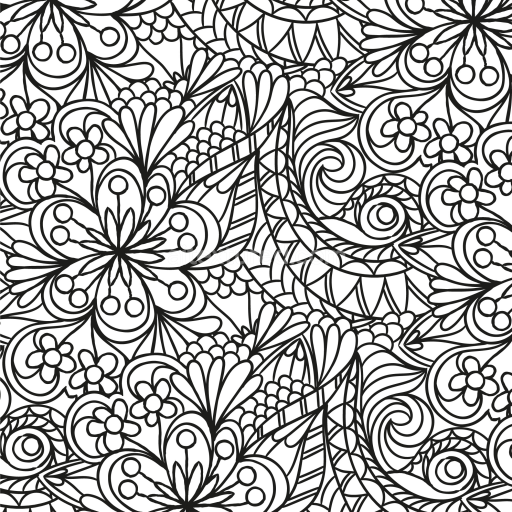 Seamless 3D PBR Texture with Intricate Black and White Floral Line Pattern