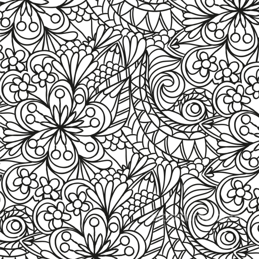 with Intricate Black and White Floral Line Pattern seamless White & Black PBR texture