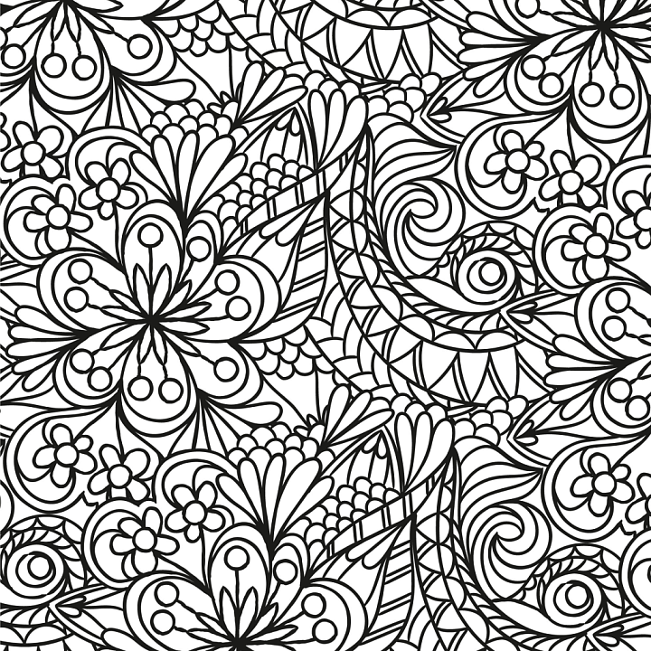 with Intricate Black and White Floral Line Pattern seamless PBR texture preview