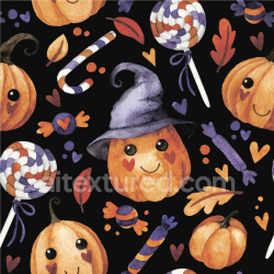 seamless Seamless 3D PBR Watercolor Halloween Texture Featuring Playful Pumpkins and Candy texture 8k free download PBR