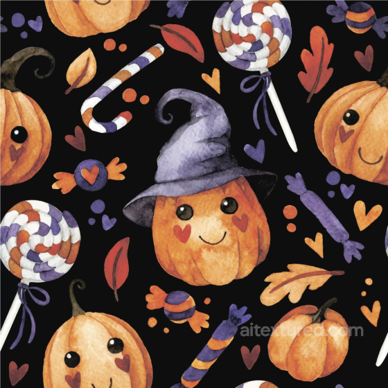 Watercolor Halloween Texture Featuring Playful Pumpkins and Candy Watercolor Halloween texture preview