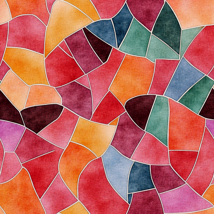 Mosaic with Vibrant Abstract Stone Tiles seamless PBR texture preview