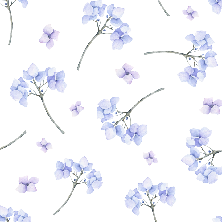 Watercolor Greenery of Blue Hydrangea Watercolor Flowers on White seamless PBR texture preview