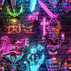 seamless Seamless 3D PBR Texture Featuring Neon Glowing Graffiti on Black Brick Wall texture 8k free download PBR