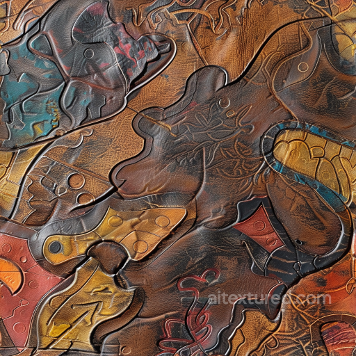 Embossed Multicolor Leather PBR Texture with Intricate Patterns and Varying Grain seamless Leather PBR texture