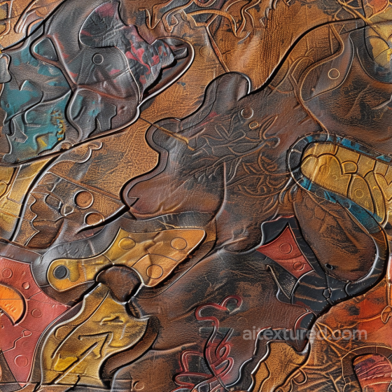Embossed Multicolor Leather PBR Texture with Intricate Patterns and Varying Grain Leather texture preview