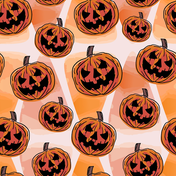 Watercolor Halloween Pumpkin with Hand-Drawn Style seamless PBR texture preview