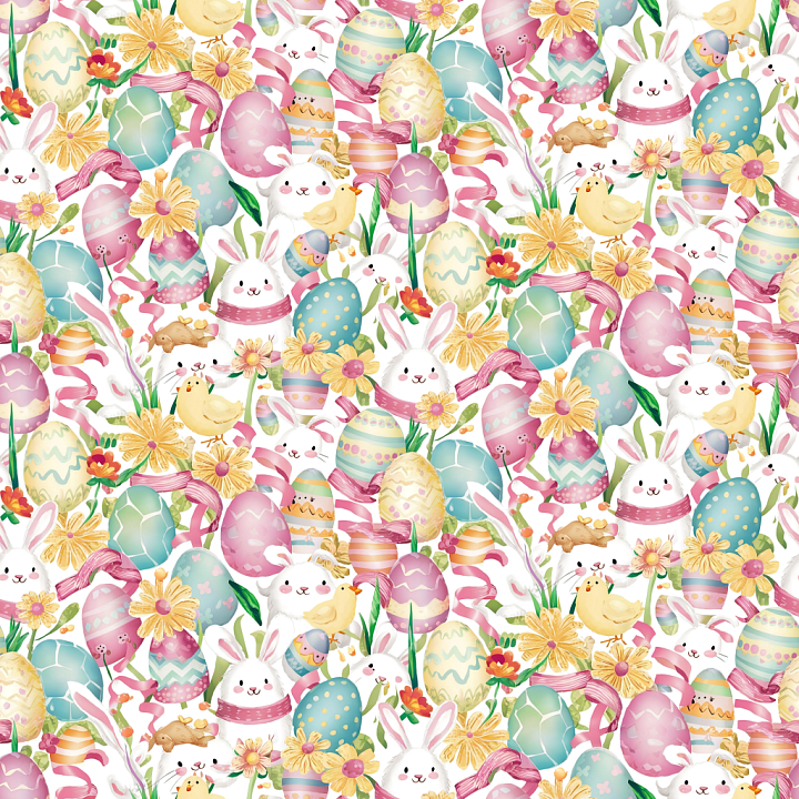Easter Digital Paper with Bunnies, Eggs & Flowers seamless PBR texture preview