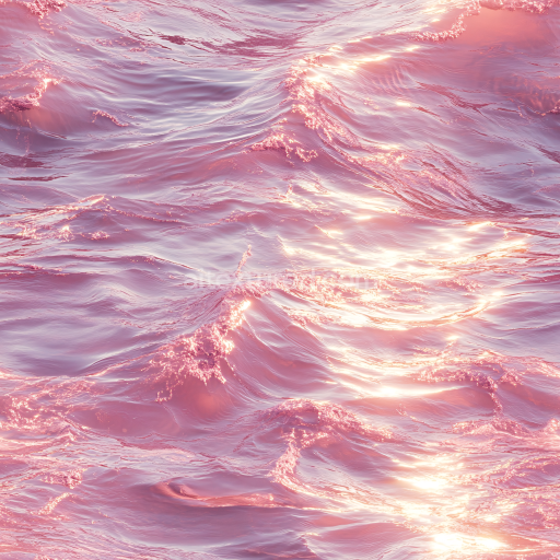 Seamless 3D Water PBR Texture Featuring Stylized Pink Sunset Ocean Waves