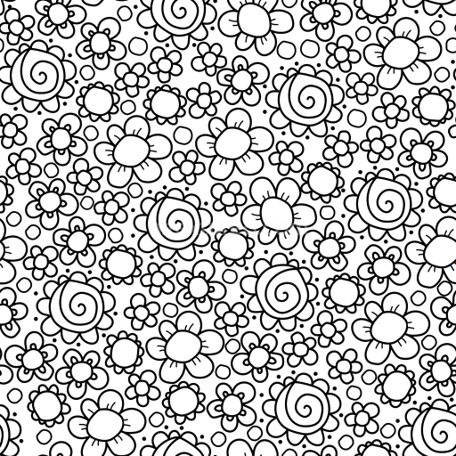 Seamless 3D PBR Texture of Black and White Hand-Drawn Flower Pattern