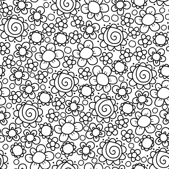 White & Black of Black and White Hand-Drawn Flower Pattern seamless PBR texture preview