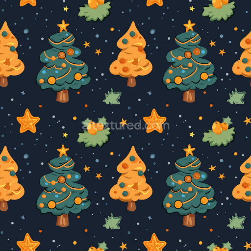 Seamless 3D PBR Texture Featuring Stylized Christmas Trees and Holiday Motifs