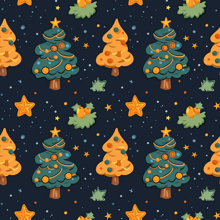 Christmas Trees and Holiday Ornaments Digital Paper seamless PBR texture preview