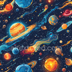 seamless Seamless 3D cosmic space PBR texture with colorful planets and dynamic comet trails texture 8k free download PBR