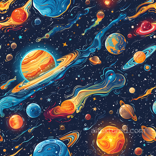 cosmic space PBR texture with colorful planets and dynamic comet trails seamless Star, space, planets PBR texture