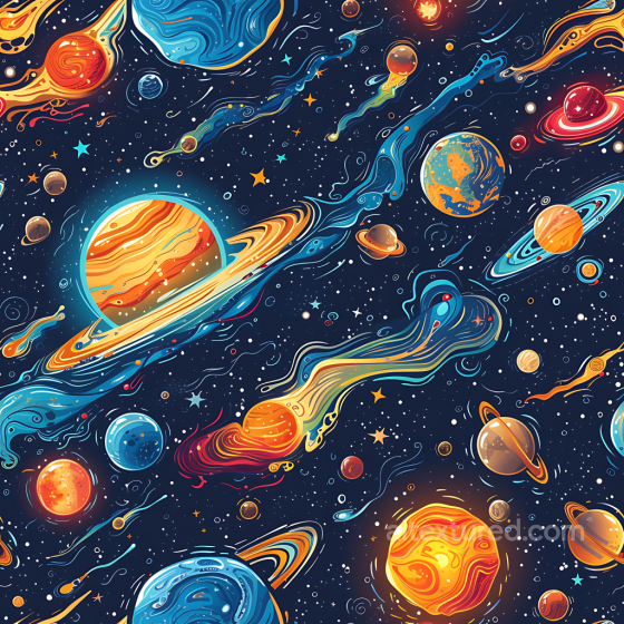 cosmic space PBR texture with colorful planets and dynamic comet trails Star, space, planets texture preview