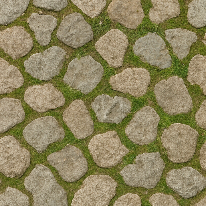 Cobblestone Irregular With Moss Patches And Dry Surface Rough Wear Asph… seamless PBR texture preview