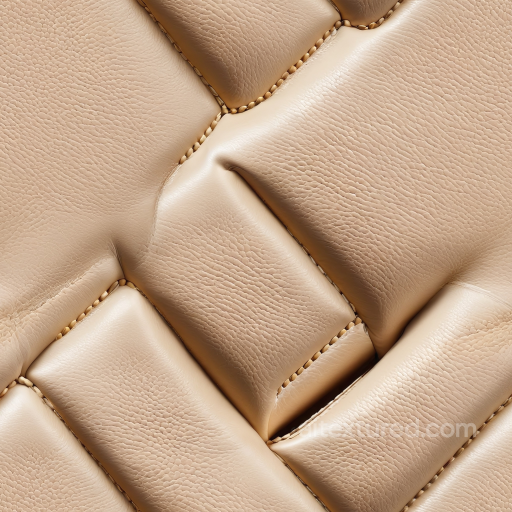 Quilted Beige Leather Upholstery Texture with Detailed Grain and Stitching seamless Leather PBR texture