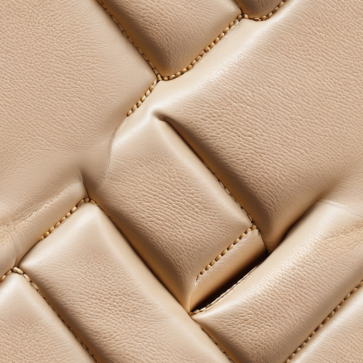 Quilted Beige Leather Upholstery with Detailed Grain and Stitching seamless PBR texture preview