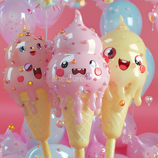 Seamless 3D Inflated Glossy Pink Vinyl Texture with Colorful Bubble Embellishments