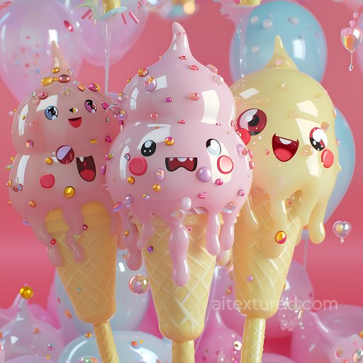 Inflated Glossy Pink Vinyl Texture with Colorful Bubble Embellishments seamless Inflated PBR texture