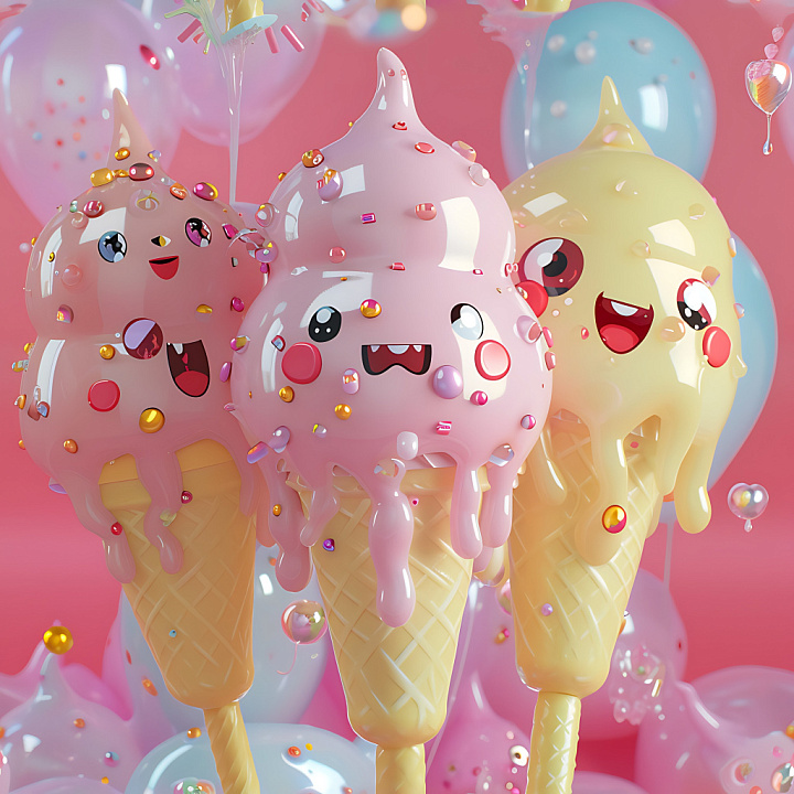 Inflated Glossy Bubbly Surface in Soft Pastels seamless PBR texture preview