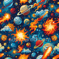 seamless Seamless 3D Space PBR Texture Featuring Cartoon-Style Planets and Explosive Cosmic Elements texture 8k free download PBR